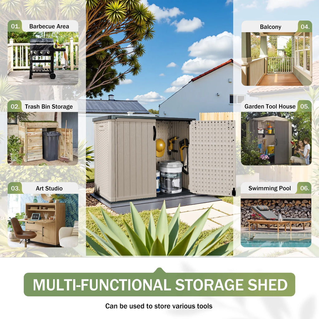 Devoko 26 Cu.ft Resin Outdoor Storage Shed, With Stable Floor and Lockable Door, All-Weather Storage Shed, Beige