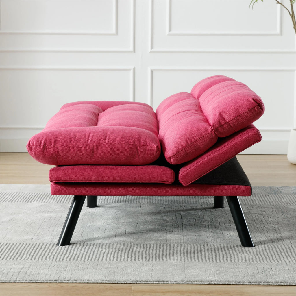Memory Foam Futon,Convertible Futon Sofa Bed with Adjustable Armrests,Upholstered Futon Couch Sleeper Sofa for Compact Small Space,Rose Red