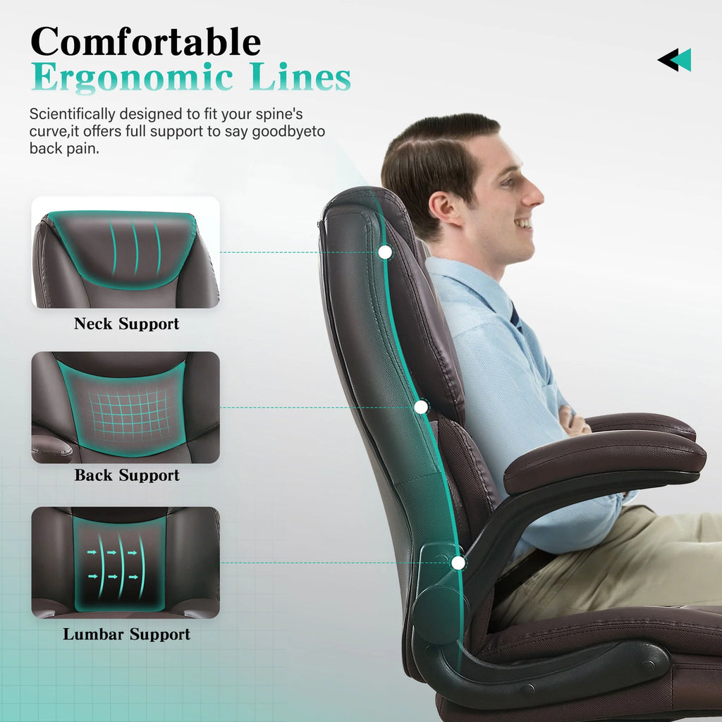 JONPONY Big and Tall Office Chair Wide Seat Ergonomic Computer Desk Chair High Back Executive Leather Chair Adjustable Task Chair Lumbar Back Support 8 Hours Heavy Duty Design,Black