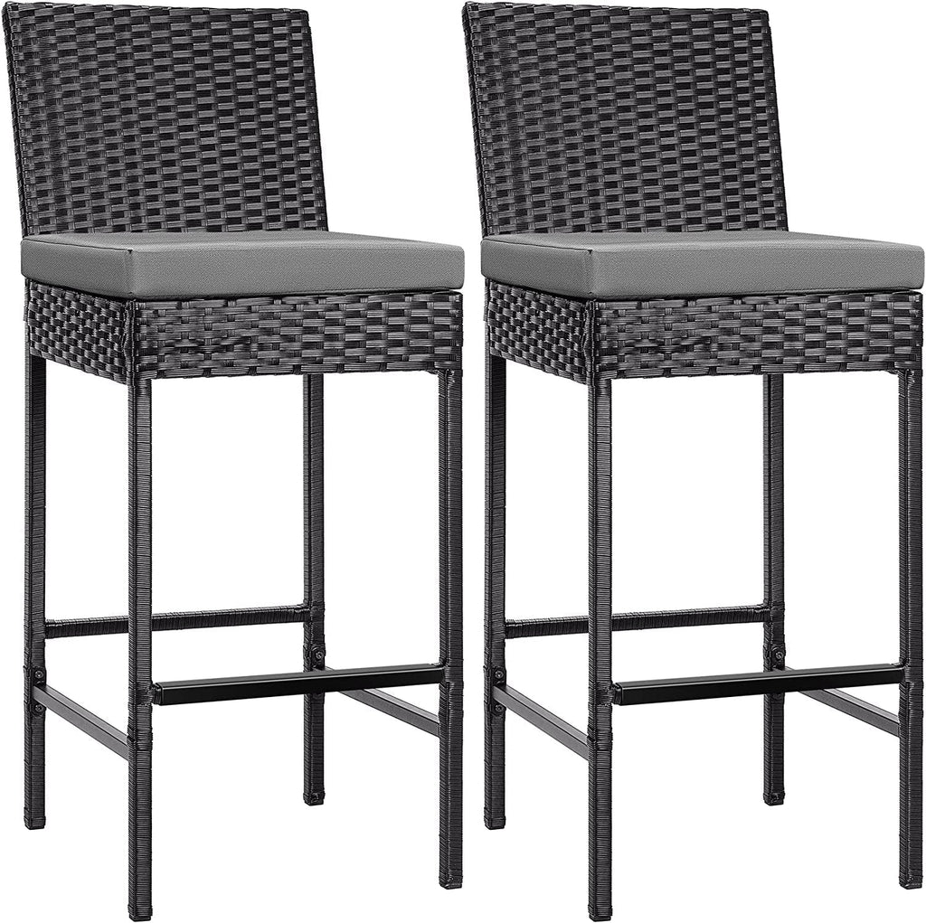 VIVOHOME Outdoor Wicker Bar Stools Set of 2, Patio Rattan Furniture with Cushions, Black