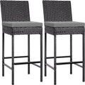 VIVOHOME Outdoor Wicker Bar Stools Set of 2, Patio Rattan Furniture with Cushions, Black