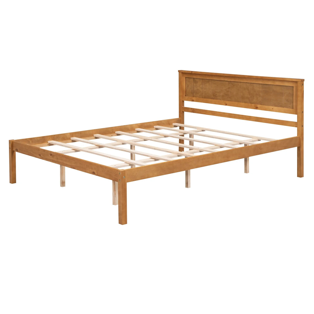 Euroco Twin Platform Bed, Modern Wood Frame Bed with Headboard and Slats for Kids Room, Oak