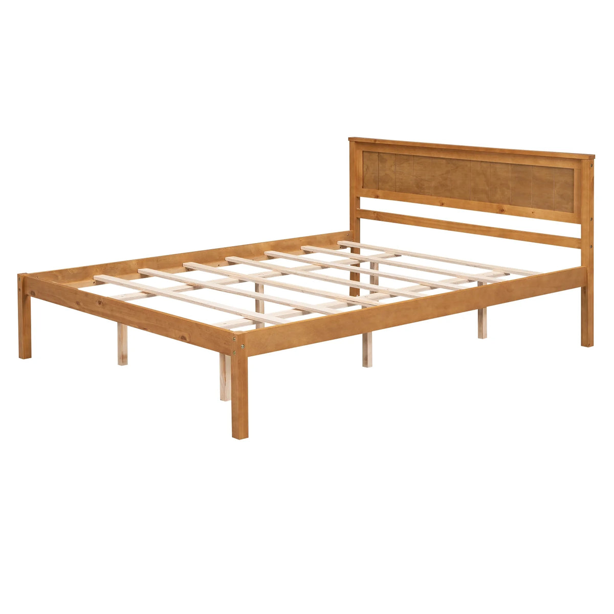 Euroco Twin Platform Bed, Modern Wood Frame Bed with Headboard and Slats for Kids Room, Oak