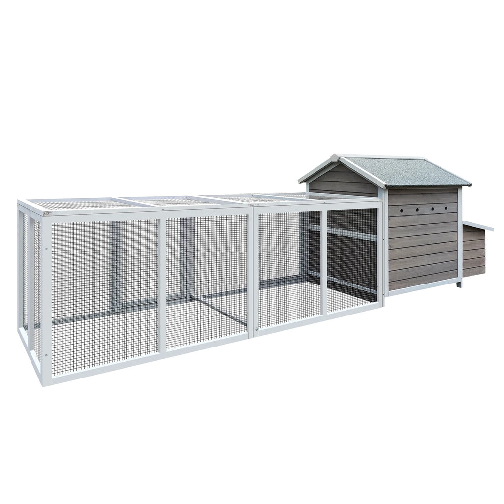 Pefilos 55" 2 Story Rabbit Hutch with Ramp, Tray, Wood Bunny Cage Poultry Chicken Coops, Beige