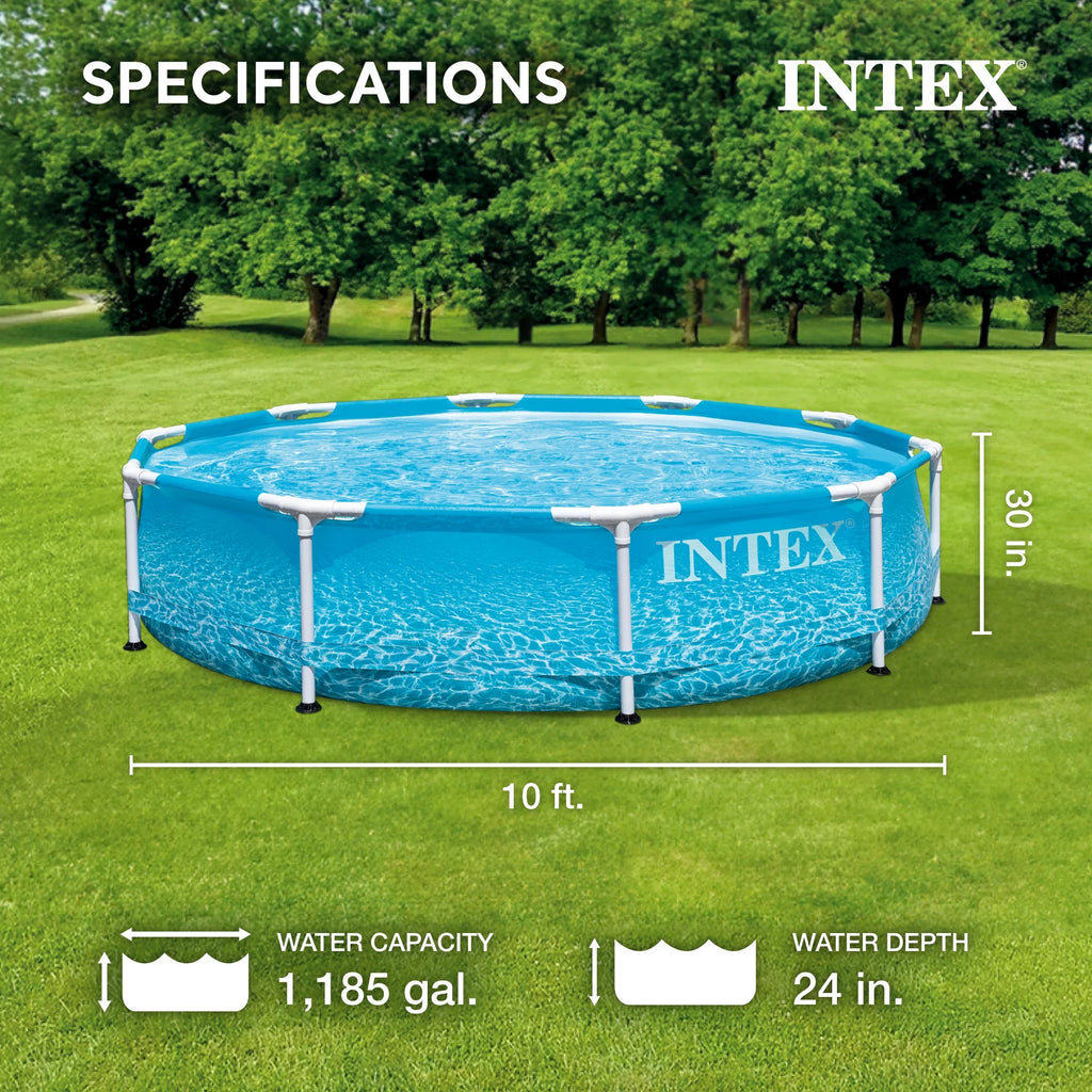INTEX Round Metal Frame 10ft x 30in Above Ground Swimming Pool Set, Blue