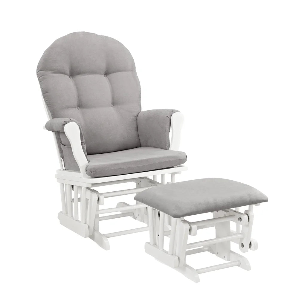 Angel Line Windsor Glider and Ottoman, Natural Finish with Gray Cushions