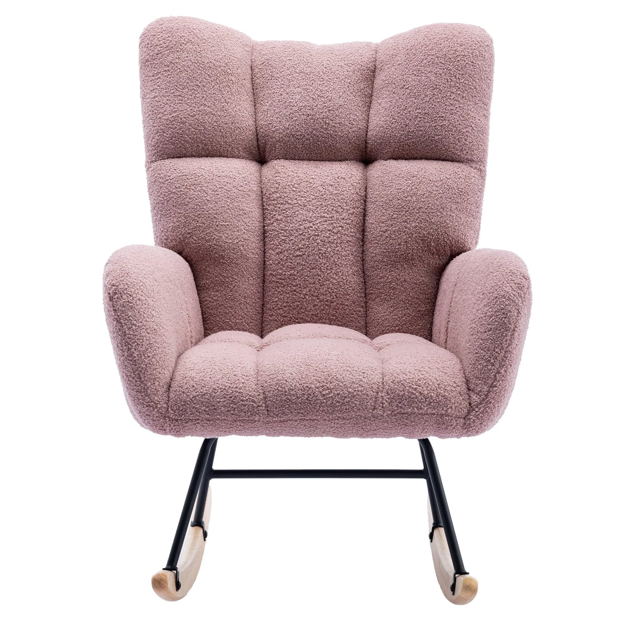 HONSIT Pink Nursery Rocking Chair, Teddy Fabric Upholstered Glider Rocker with High Backrest, Modern Rocking Accent Chairs Comfy Side Chair for Nursery, Bedroom, Living Room