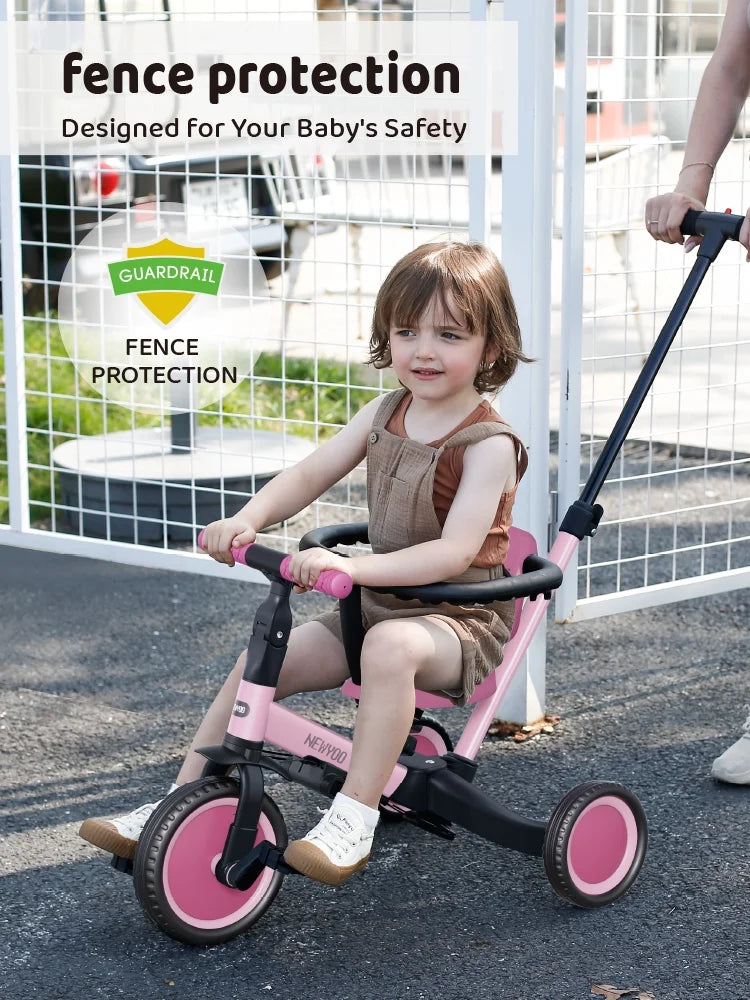newyoo TR008 5-in-1 Toddler Tricycle with Push Handle, Converts to Balance Bike for 1-3 Year Old, Khaki