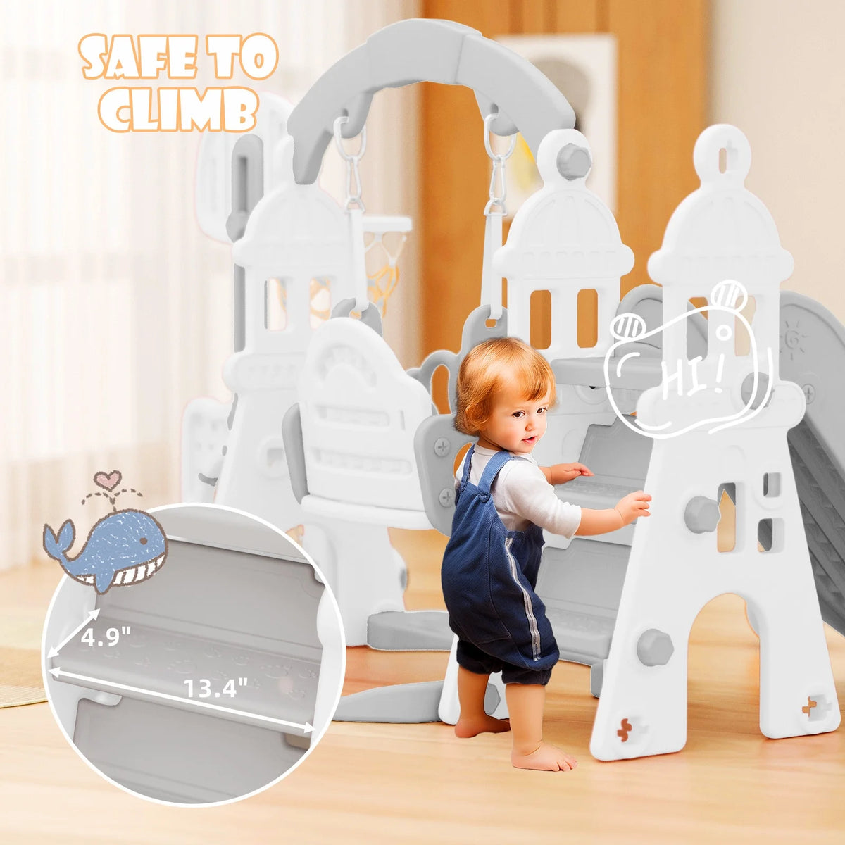 KORIMEFA 6-in-1 Kids Slide and Swing Set - Perfect for Toddlers 1-6 Years - Indoor and Outdoor Playground Slide, Swing, Basketball Hoop, and Climber Toy