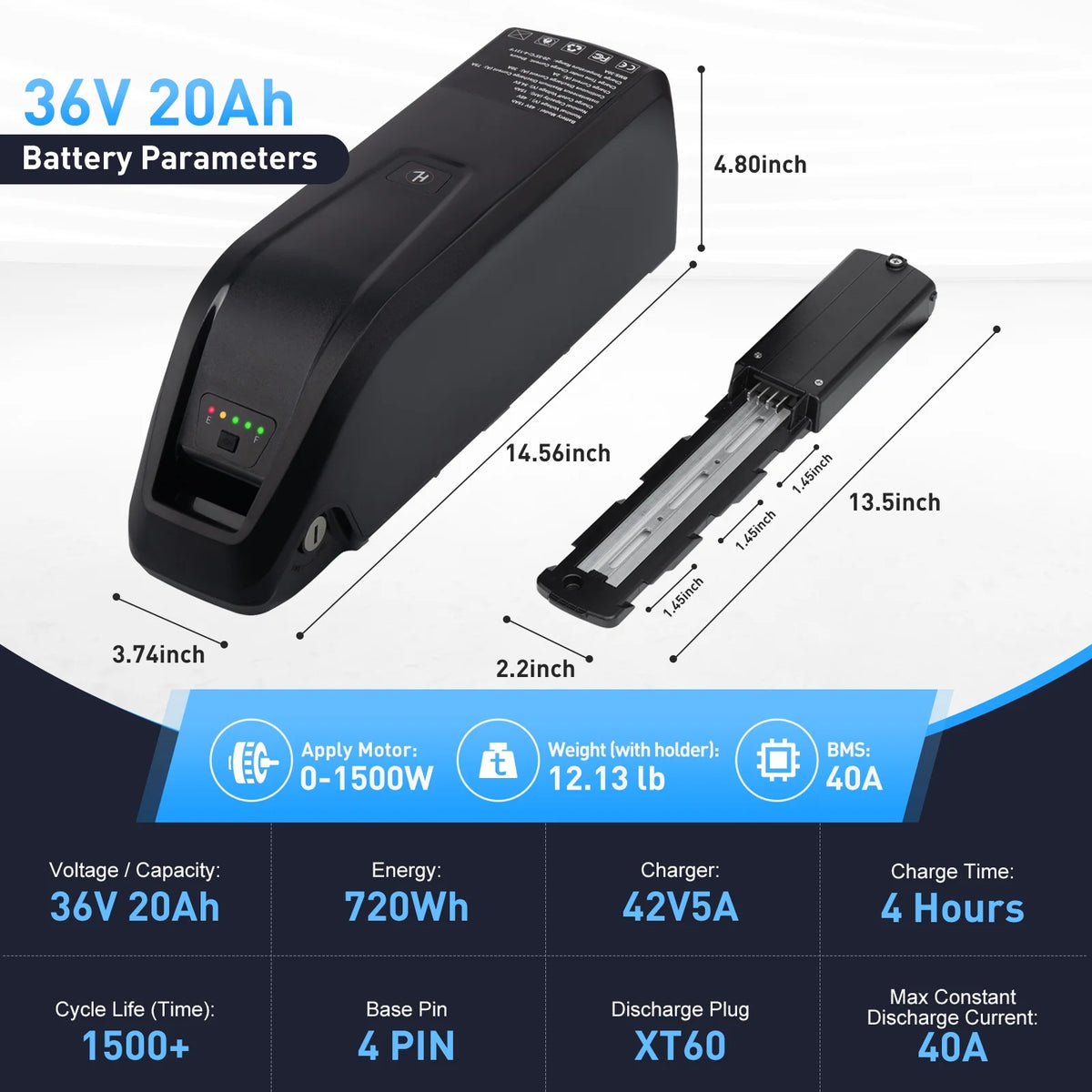 4Pin 36V 20AH Battery Electric Scooter Battery 750W 36V Ebike Battery for Adult Electric Bike Motor