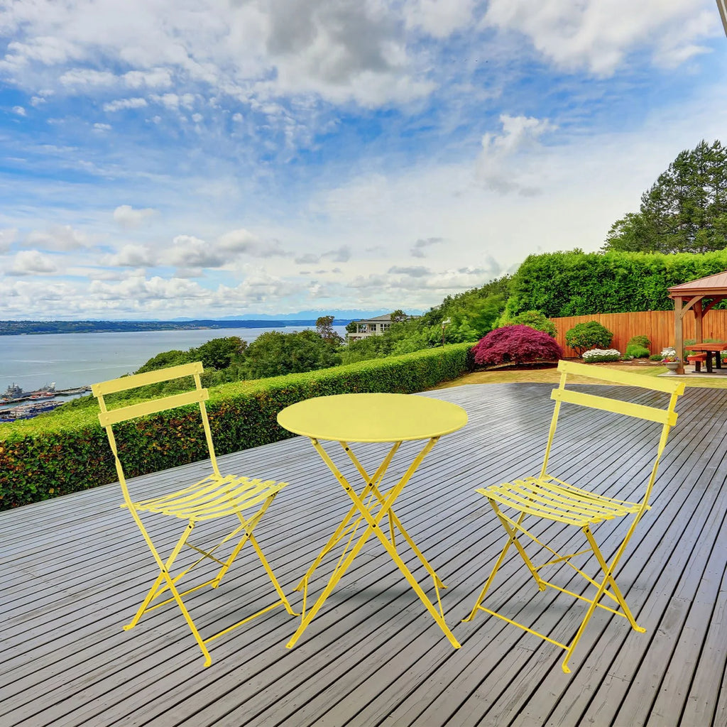 Alin 3 Piece Relaxing Outdoor Furniture Set 2 Handy Chairs With a Round Table - Yellow