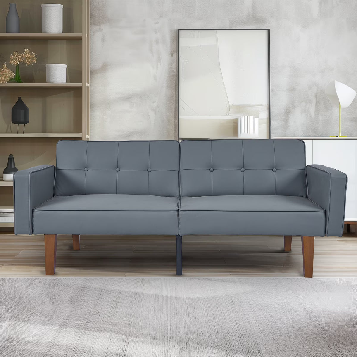 Sofa Bed, Convertible Memory Foam Futon Couch, Adjustable Sleeper Sofa Bed for Living Room, Gray
