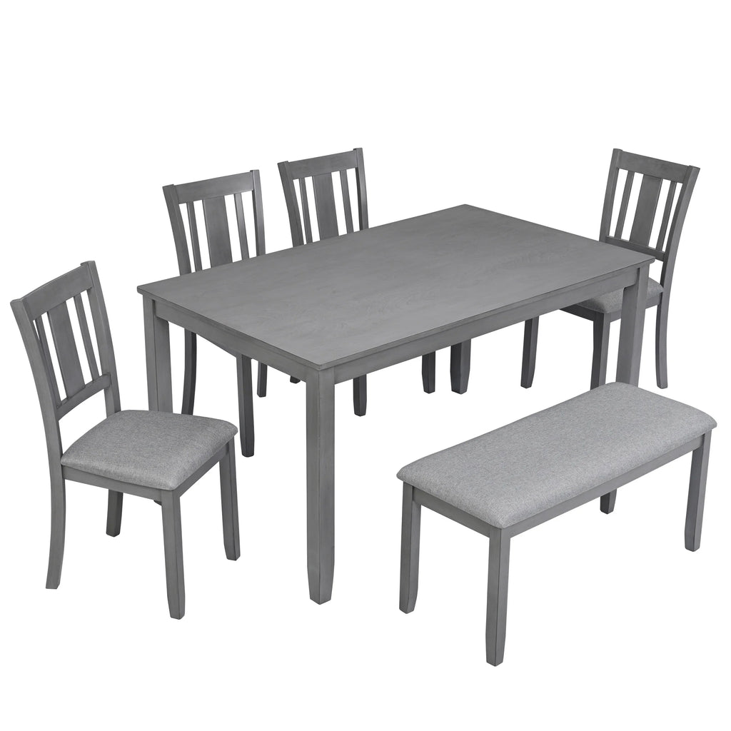 Dining Room Set, LEGAHOME 6 Piece Dining Sets with Bench and Chairs, Solid Wood Kitchen Dining Table Set for 6 with Upholstered Chairs, Gray