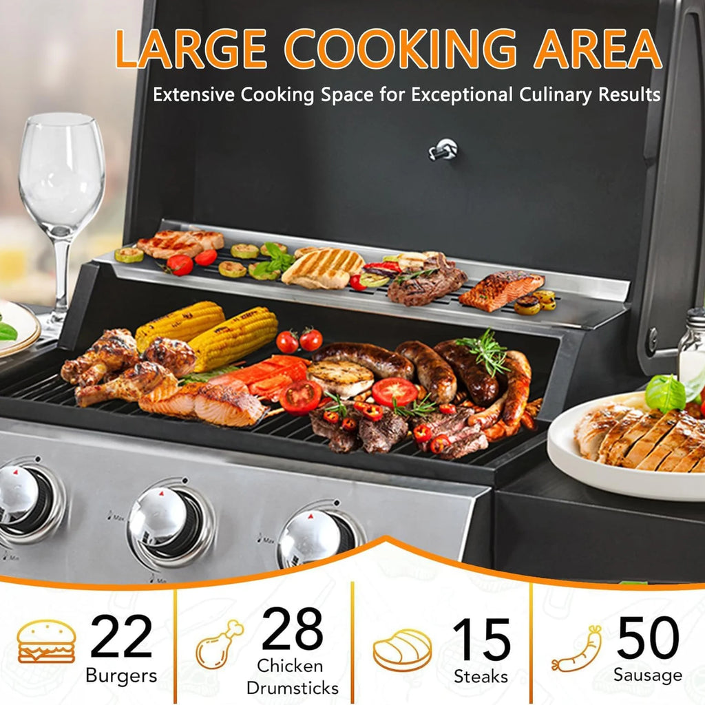 4-Burner Propane Gas BBQ Grill with Side Burner, Stainless Steel Gas Grill with Rain Cover, 40,500 BTU High-Output, Built-in Thermometer for Outdoor, Backyard, Patio BBQ Cooking