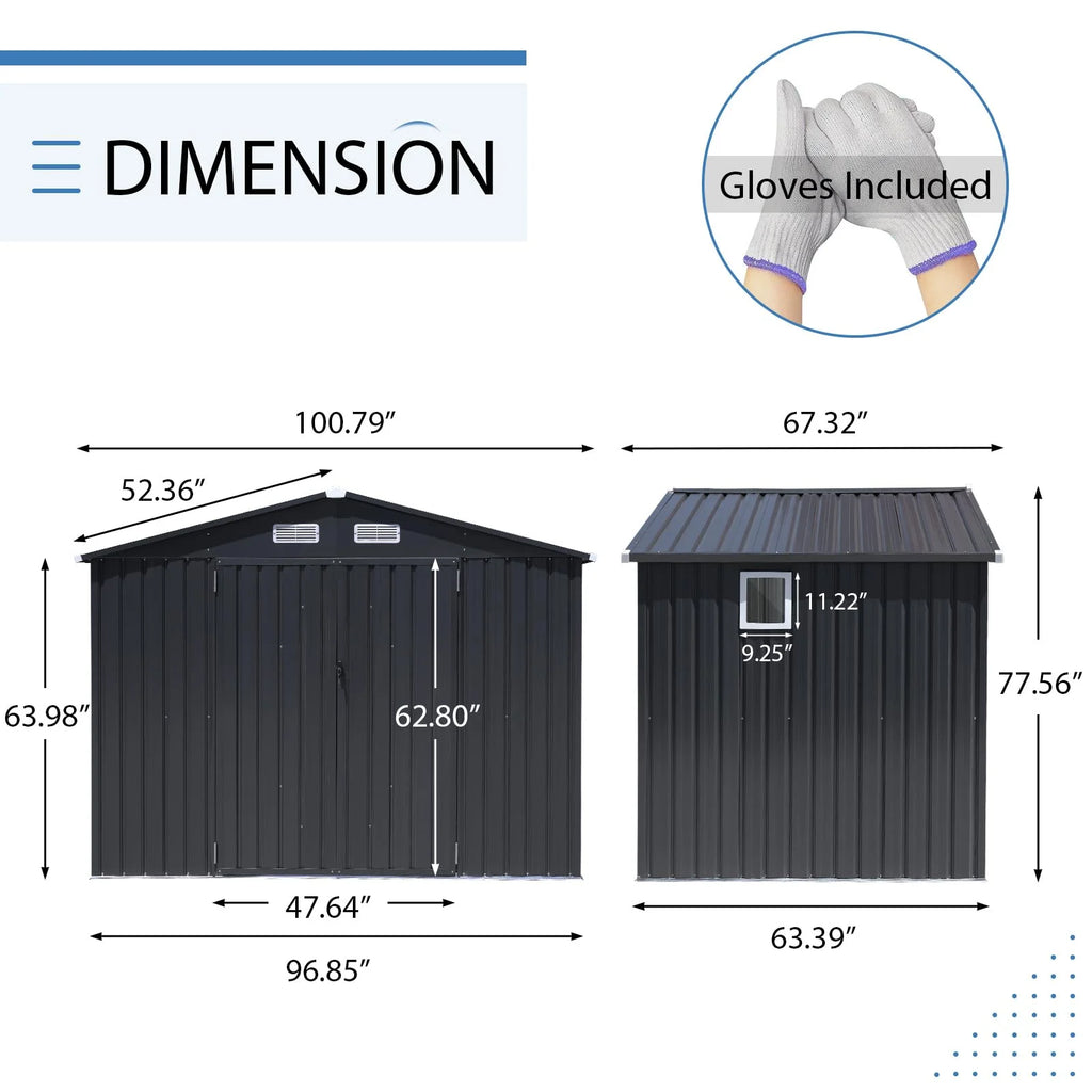 JOIVI 8'x6' Outdoor Storage Shed, Galvanized Metal Tool Storage Shed, Weather Resistant Garden Shed W/Lock for Backyard Patio Lawn, Brown