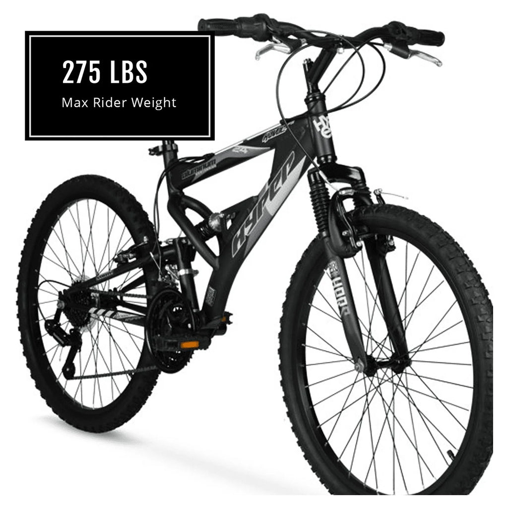 24" Hyper Bicycles Havoc Mountain Bike, Youth/Adult, Recommended Ages 10-14 Years Old, Black