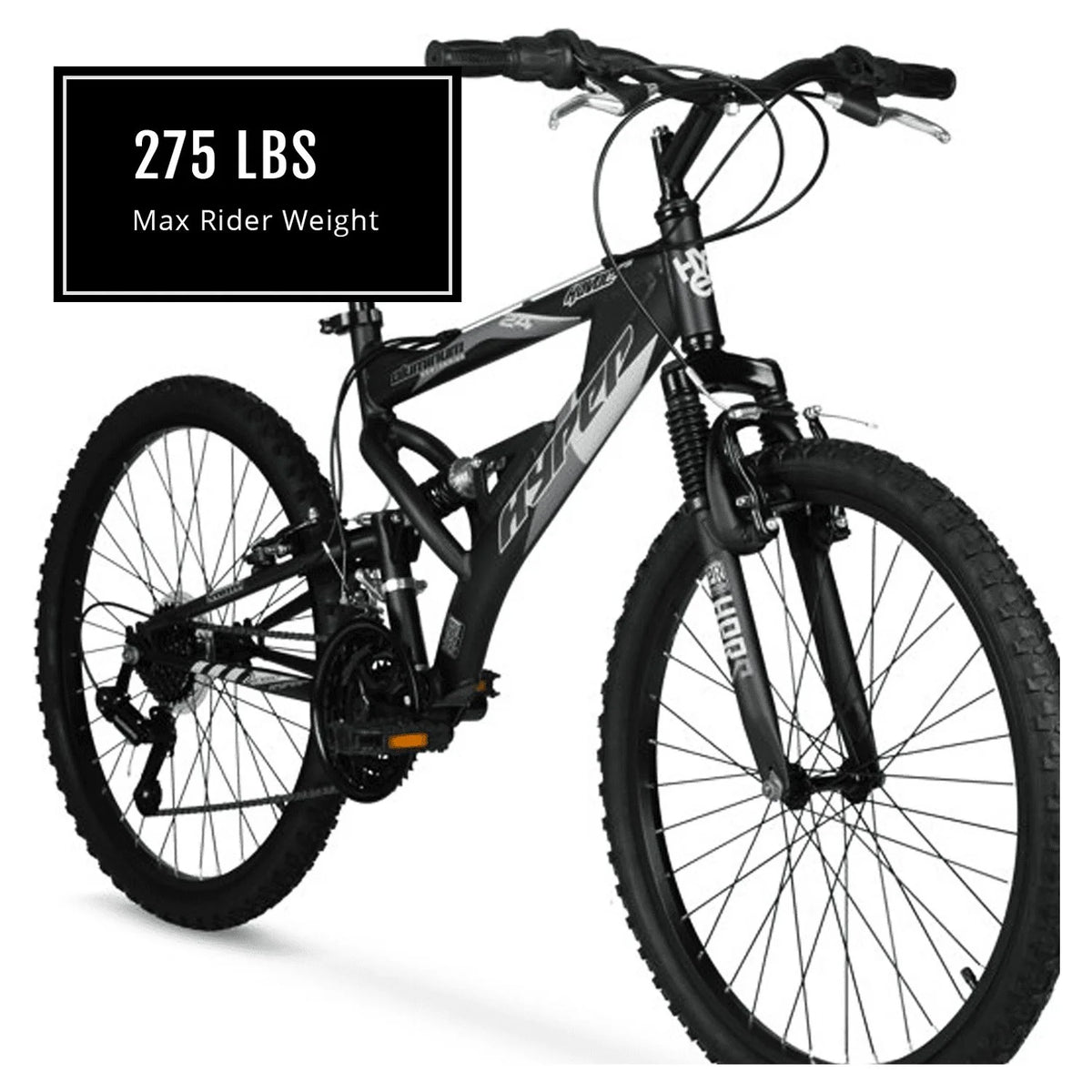 24" Hyper Bicycles Havoc Mountain Bike, Youth/Adult, Recommended Ages 10-14 Years Old, Black