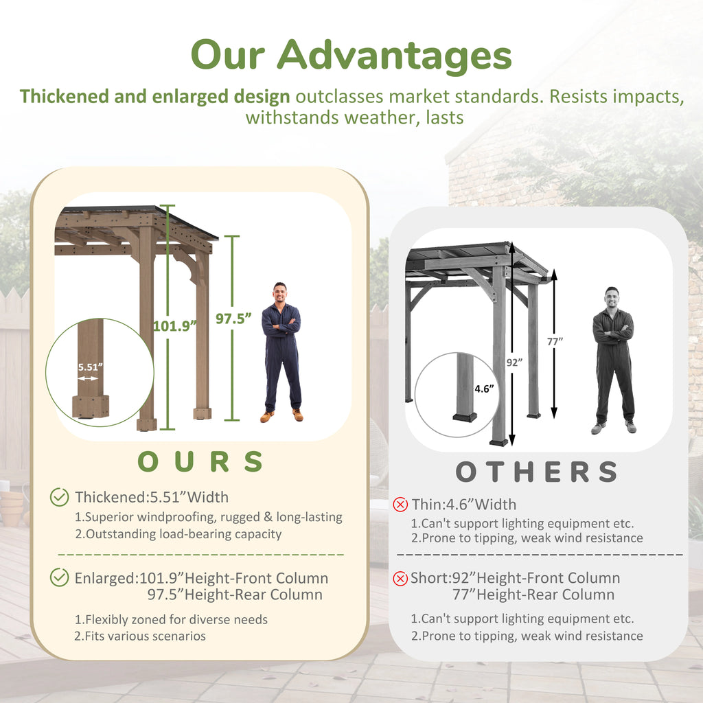 VEIKOUS 8' x 5' Outdoor Hardtop Gazebo, BBQ Grill Gazebo w/ Workstation Shelves for Lawn, Garden, Deck