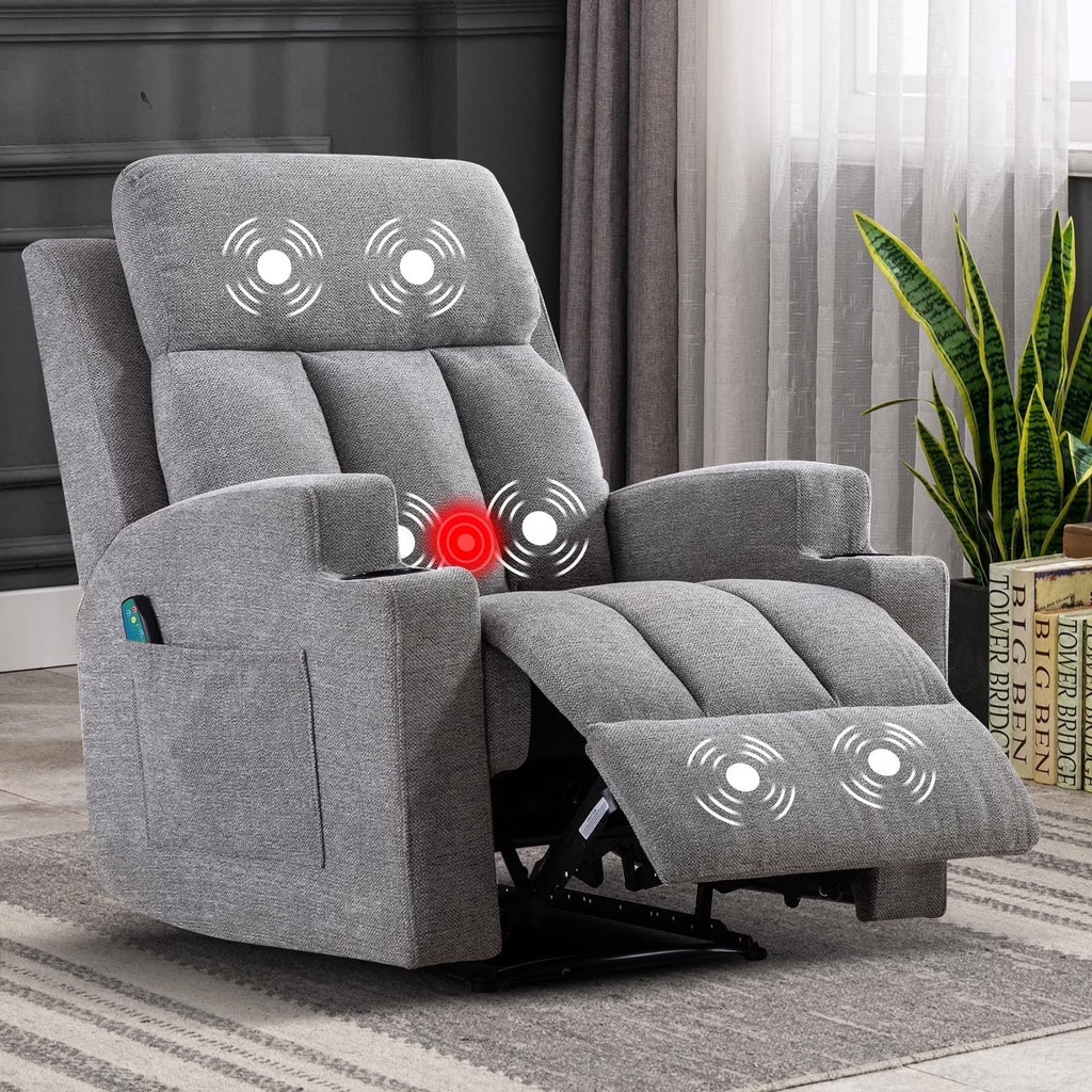 Bonzy Home Heated Manual Massage Recliner with Cup Holder Padded Breathable Fabric Recliner, Home Theater Seating Navy