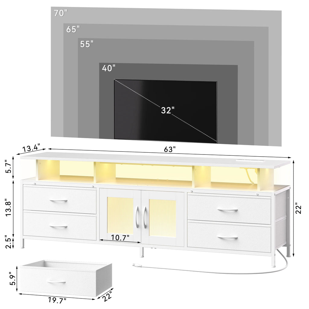 GUNAITO TV Stand for TV up to 70", Big TV Stand for Living Room Entertainment Center with LED Lights and 4 Fabric Drawers , Black
