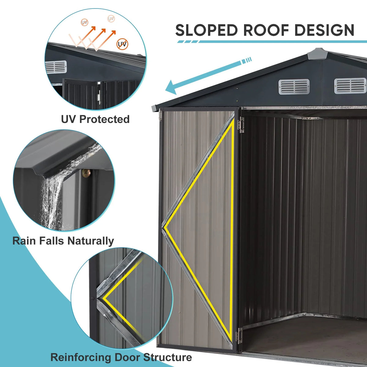 JOIVI 8'x6' Outdoor Storage Shed, Galvanized Metal Tool Storage Shed, Weather Resistant Garden Shed W/Lock for Backyard Patio Lawn, Brown