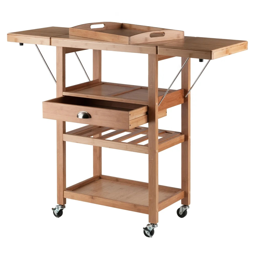 Winsome Wood Barton Drop Leaf Kitchen Utility Cart, Bamboo Finish