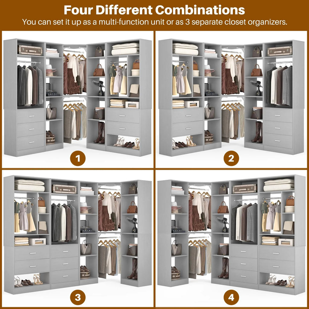 Homieasy Freestanding Closet System with 3 Sets, 87.2" Closet Organizer System with 5 Drawers & 4 Hanging Rods, Reversible L Shaped Walk-in Closets, Black