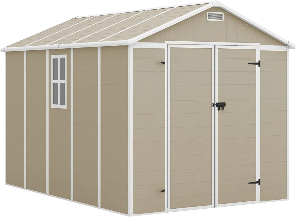 ELPOSUN Outdoor Storage Shed 6x4.5 ft, Resin Outside Sheds & Outdoor Storage Plastic for Trash Can, Bike, Lawnmower, Generator, Tool Shed with Lockable Door for Backyard, Lawn, Patio, Grey & White