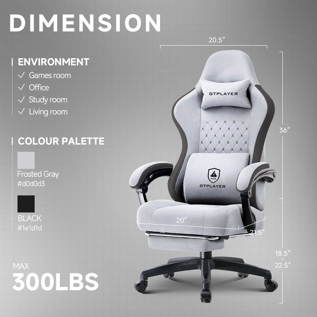 GTPLAYER Ergonomic High Back Pocket Spring Cushion Gaming Chair with Footrest & Linkage Armrests, Black