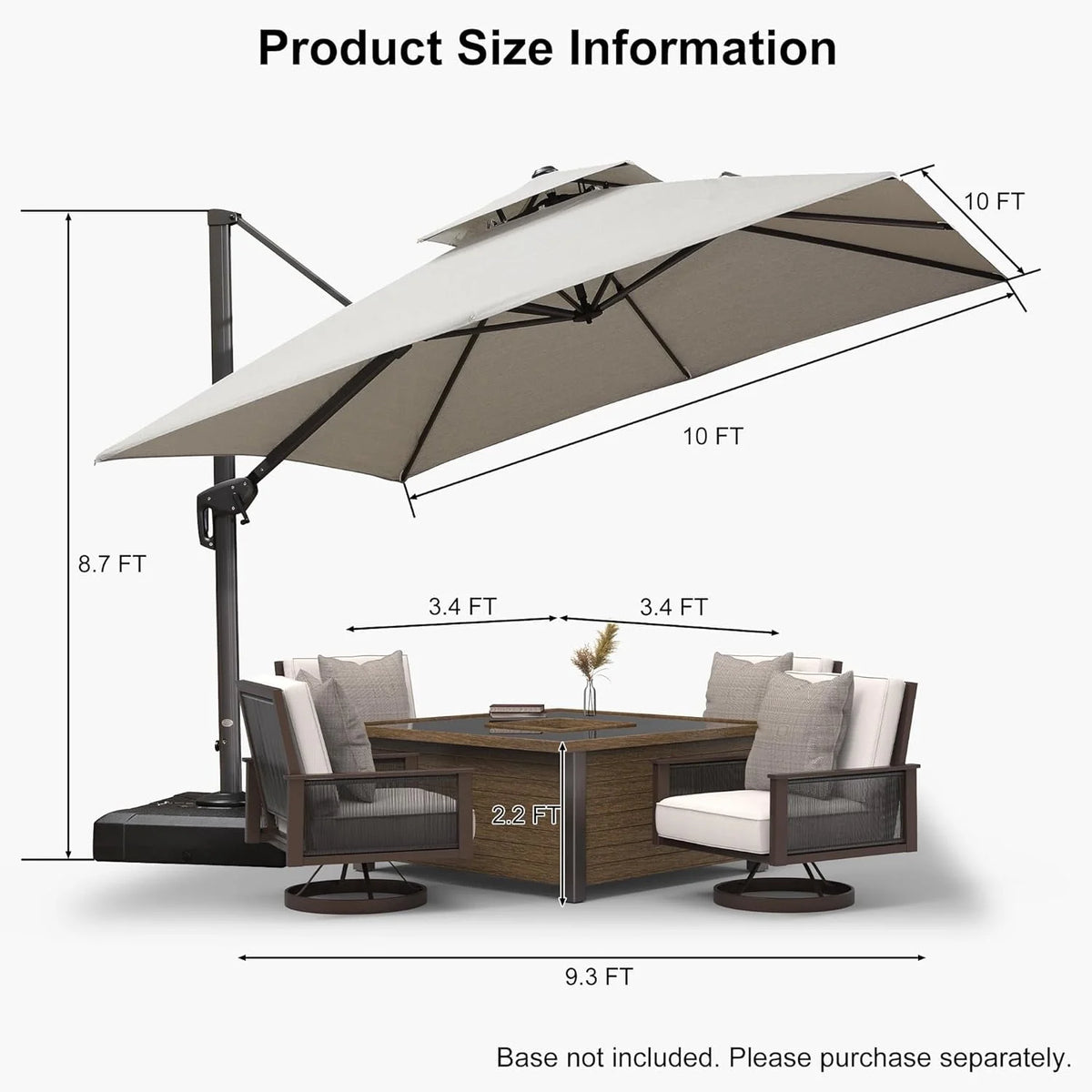 PURPLE LEAF Outdoor Cantilever Umbrella 10' X 13' Rectangle Umbrella Large Patio Umbrella Windproof Heavy Duty Hanging Offset Umbrella for Garden Outdoor Pool, Dark Grey