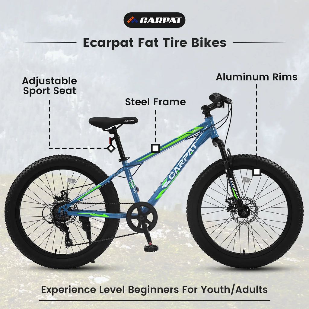 Ambifirner 26 inch City Bike Fat Tire Mountain Bike - Full Shimano 21 Speed - Dual Disc Brake - High-Carbon Steel Frame - Front Suspension for Gift