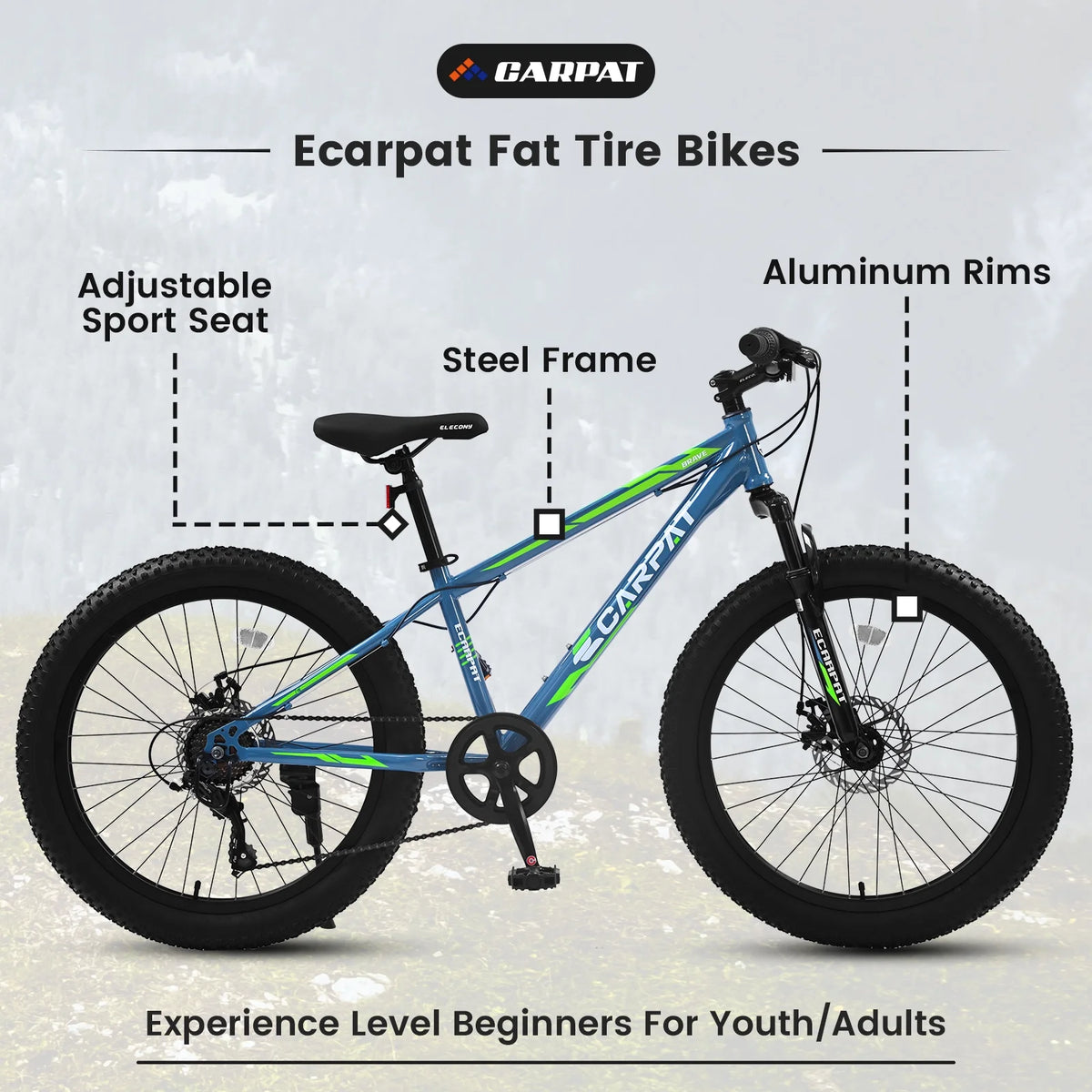 Ambifirner 26 inch City Bike Fat Tire Mountain Bike - Full Shimano 21 Speed - Dual Disc Brake - High-Carbon Steel Frame - Front Suspension for Gift