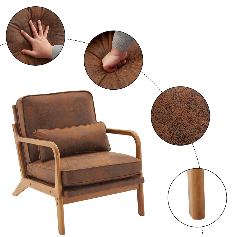 Modern Accent Chair, Upholstered Armchair with Wood Frame, Bronzing Cloth Single Sofa Chair with Lumbar Pillow for Living Room Bedroom Apartment, Orange