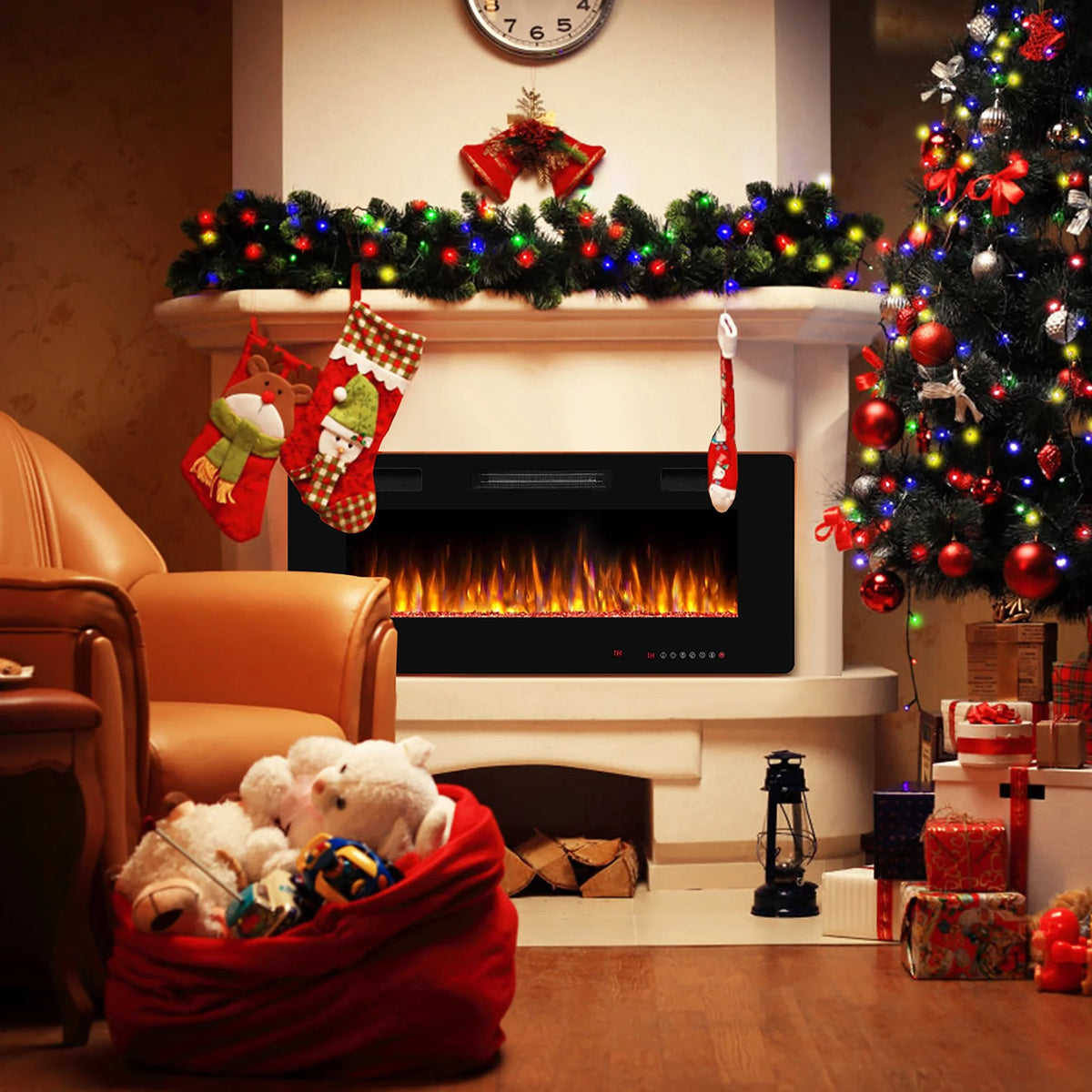 Costway 36'' Electric Fireplace Recessed Ultra Thin Wall-Mounted Heater w/Multicolor Flame