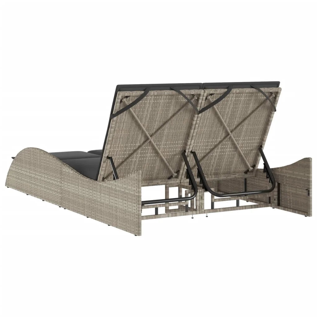 vidaXL Patio Sun Lounger Light Gray PE Rattan, Powder-Coated Steel Double
