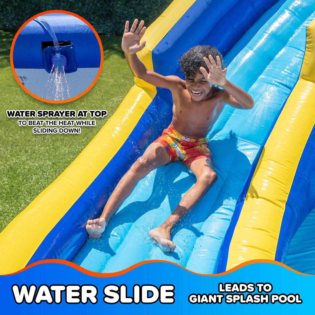 Sportspower Big Wave II Inflatable Water Slide with Climbing Wall & Splash Pool, Ages 3-8, Heavy Duty, ASTM Certified, Lifetime Warranty on Included Blower