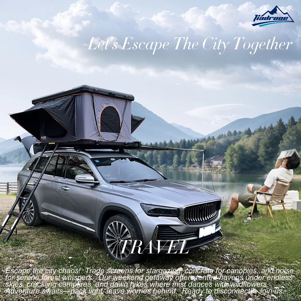 Rooftop Tent Hard Shell - Outdoor Car Camping 2-3 Person Truck, Sedan, SUV, Waterproof, Teardrop, Windproof, Sturdy, Easy Up Roof for SUV Road Trip Essentials Overland, Large, Black