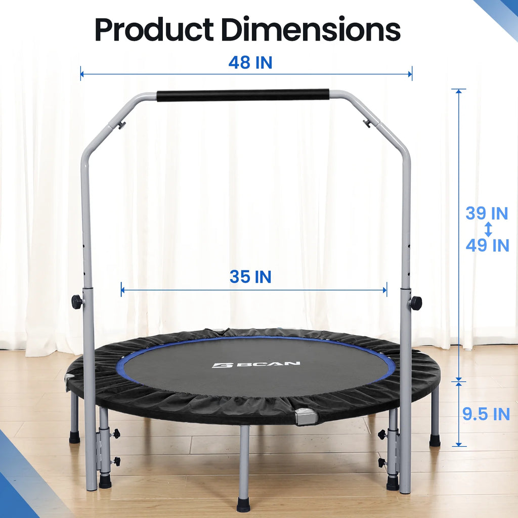 BCAN 40" Foldable Trampoline, Fitness Rebounder with Adjustable Foam Handle, Exercise Trampoline for Adults/kids Indoor/Garden Workout Max Load 330lbs