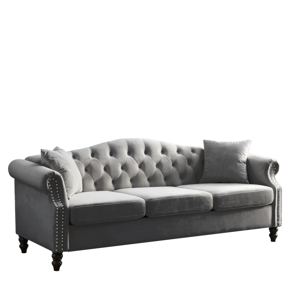 Chesterfield Upholstered Velvet Sofa, 3 Seater Button Tufted Couch with Nailhead Arms for Living Room Bedroom Office Apartment