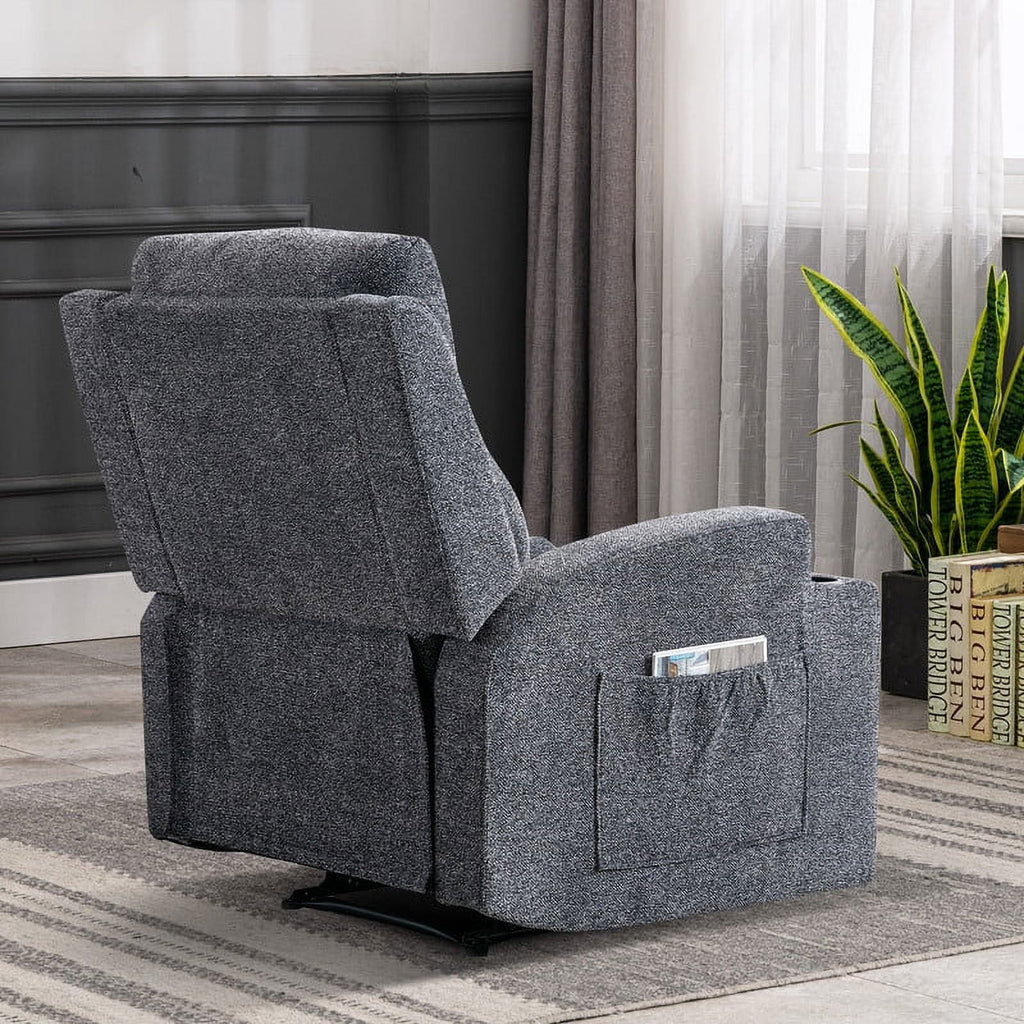 Bonzy Home Heated Manual Massage Recliner with Cup Holder Padded Breathable Fabric Recliner, Home Theater Seating Navy