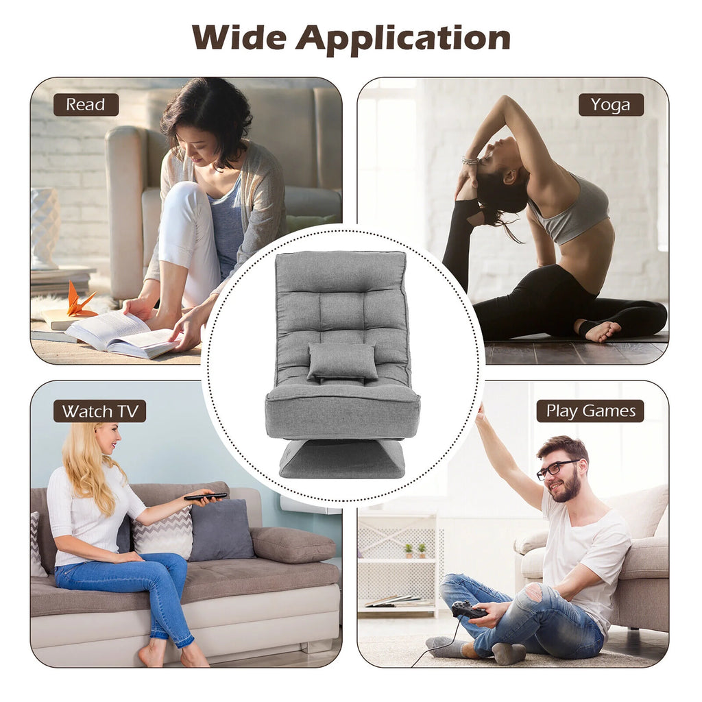 Costway 360 Swivel Floor Chair 5-Level Adjustable Lazy Chair w/ Massage Pillow Black
