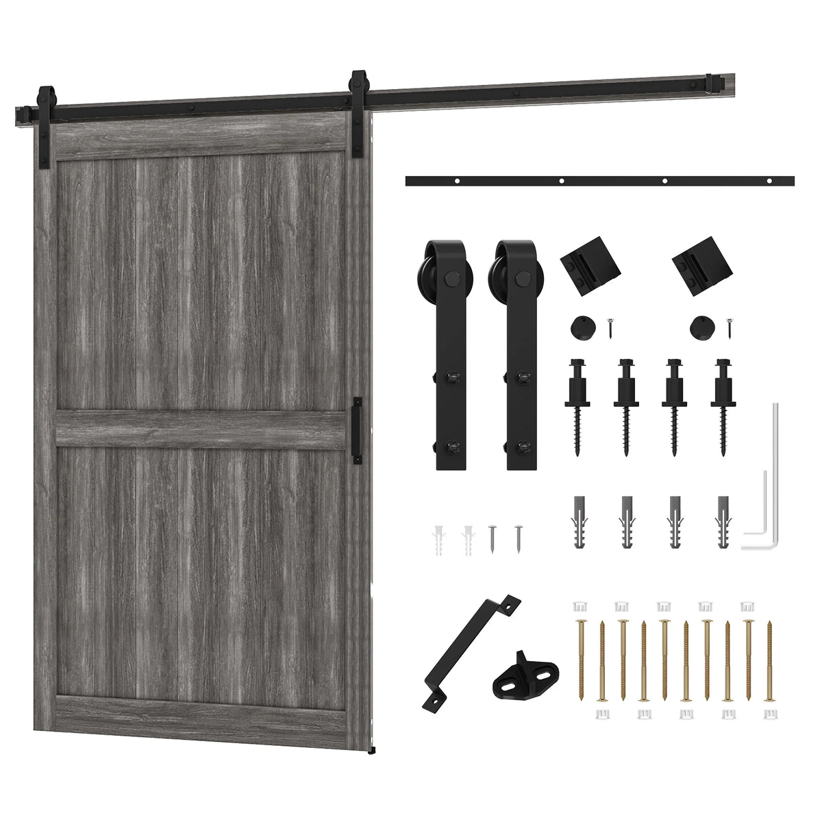 Uforic 48" x 84" Silding Barn Door,with Hardware Kit Rail,and Handle,Pulleys, Gray