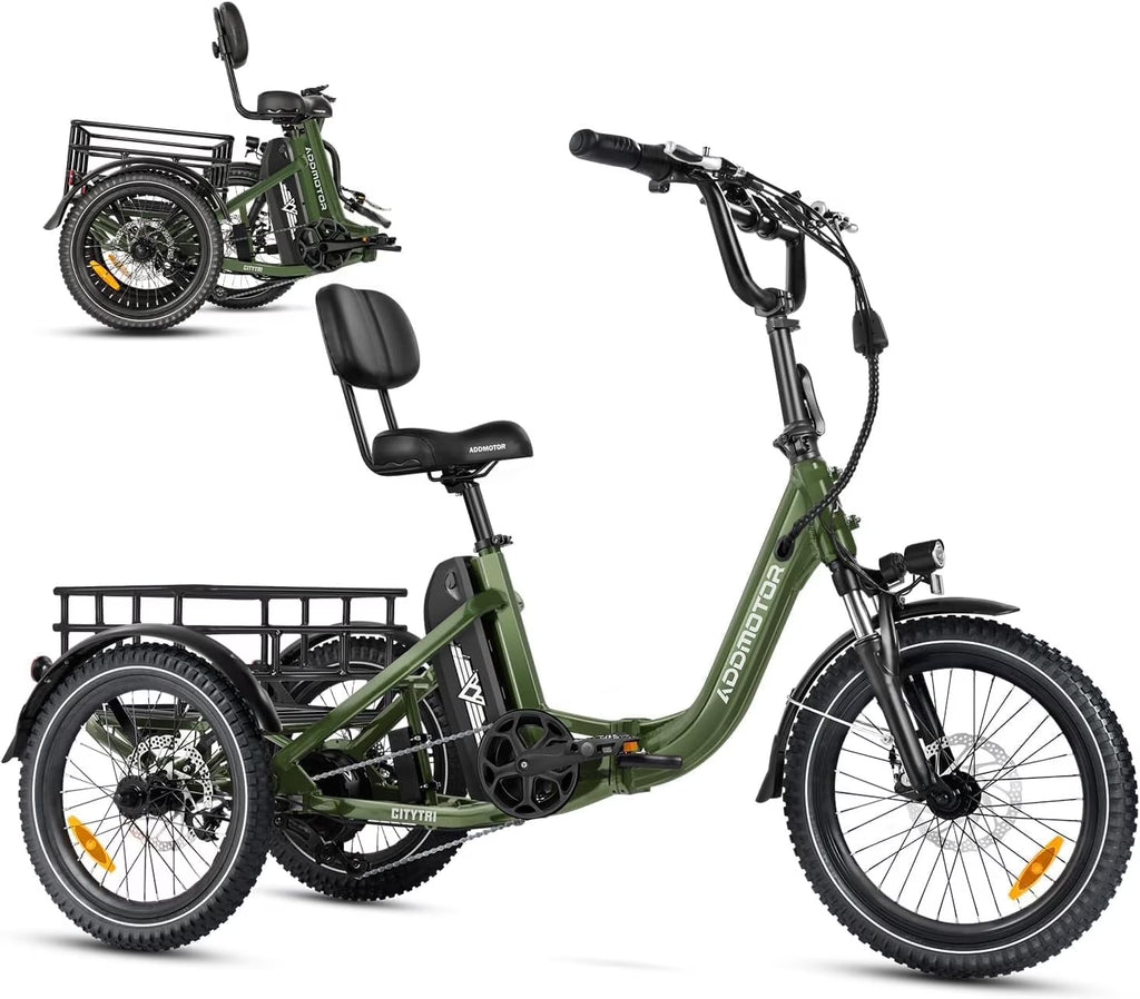Addmotor Folding Electric Trike, 90MI Electric Tricycle for Adults, 750W 48V 20Ah, CITYTRI 3 Wheel Electric Bikes, Step-Thru Etrike with Rear Speed Differential & Parking Brake, E-310 Plus Red