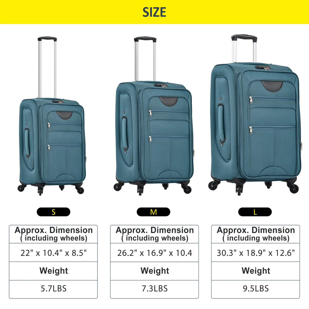 EUROCO 3 Piece Softside Luggage Set,Expandable Suitcase Set with TSA Lock and Spinner Wheels,Lightweight Suitcase for Men Women(20",24",28"),Black