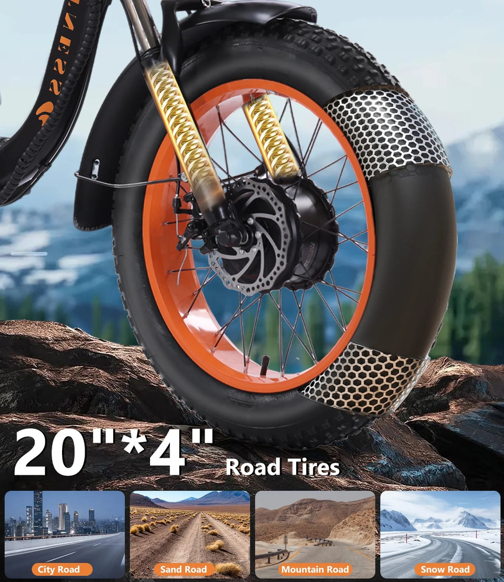 YEBEI Electric Tricycle for Adults Folding E-Trike Motorized Tricycle Electric 3 Wheels Trike Powerful 500W Motor Electric Tricycle 48V15AH Lithium Battery Max 20MPH 20*4.0 Fat Tire Orange