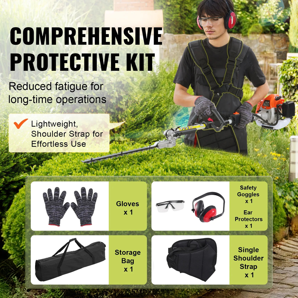 KFFKFF 26CC 5-in-1 Versatile Gardening Tools, Gas-Powered Hedge Trimmer, Grass Cutter, Line Trimmer, Edger, and Pole Saw with Extendable Shaft