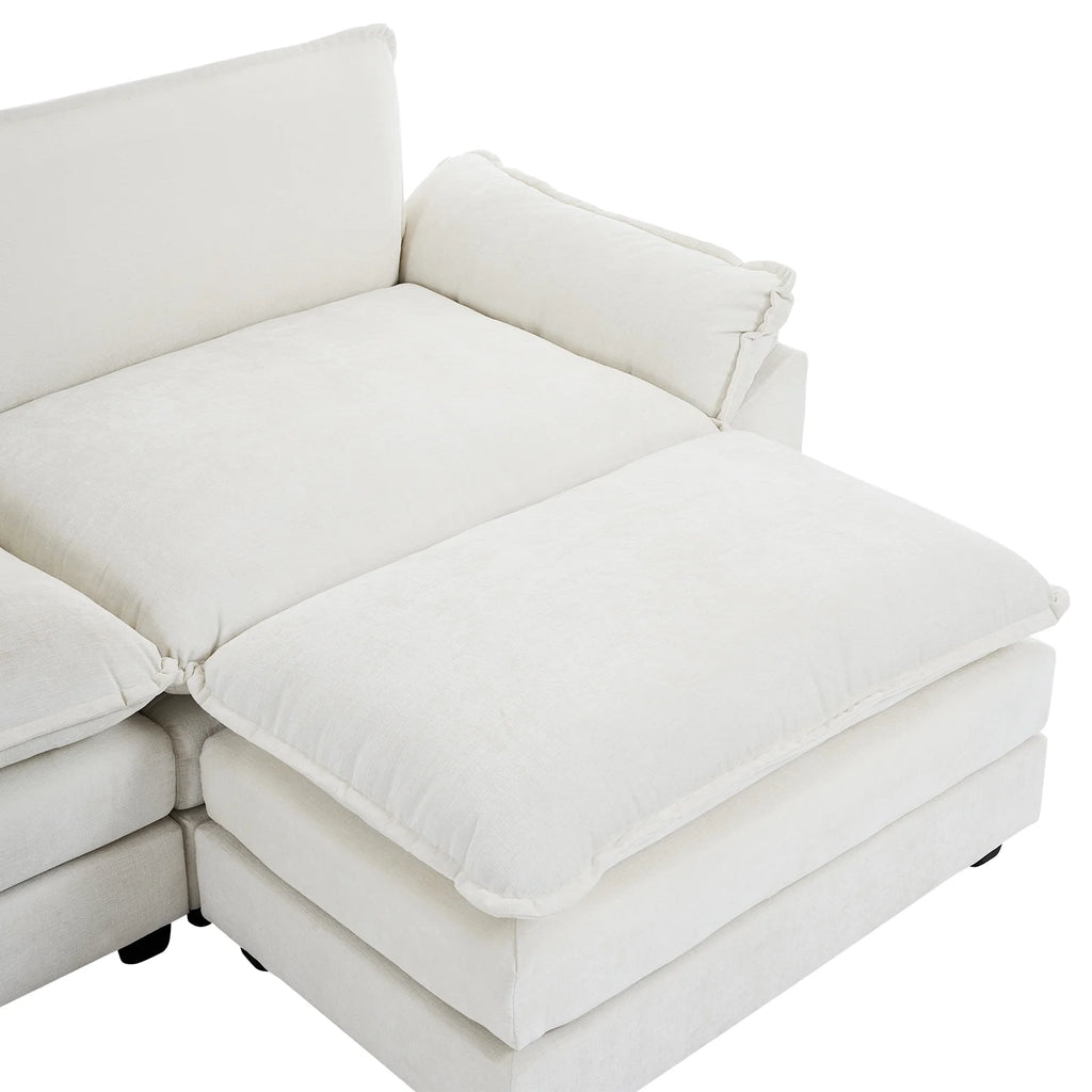 Zimtown Sectional Sofa with Ottoman, L Shaped Convertible Couch with Removable Chaise Chenille Fabric Sofa Set for 4-6 Persons Living Room Furniture Dark Grey