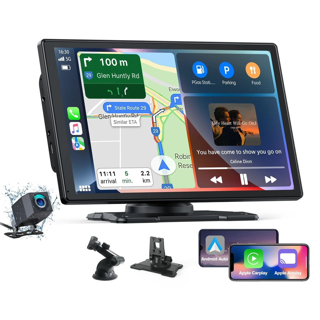 Lamtto 9" inch Touchscreen Wireless Car Stereo, Portable Apple Carplay Car Radio Receiver GPS