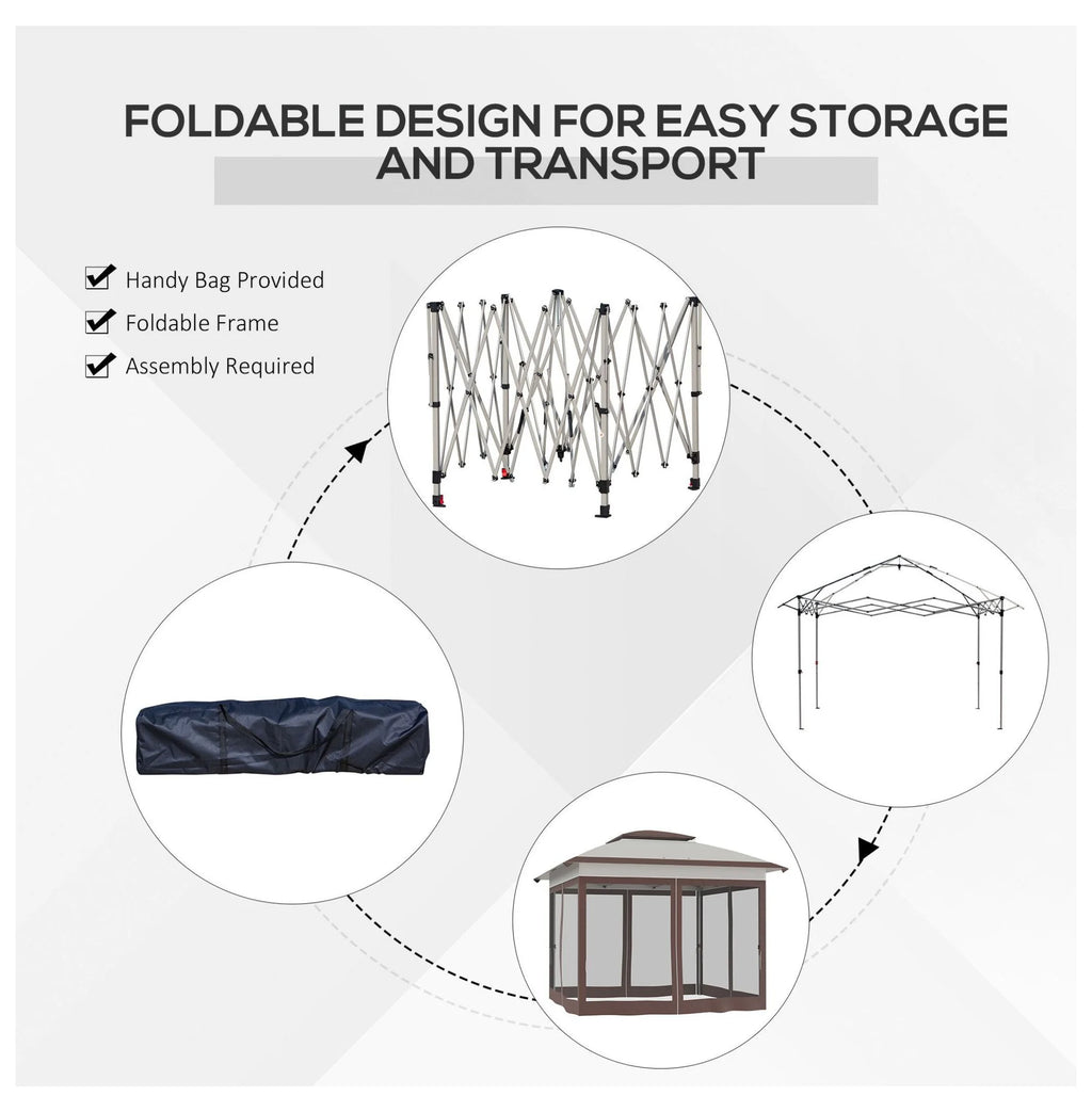 12' x 12' Pop Up Canopy Tent with Netting and Carry Bag, Instant Sun Shelter with 137 sq.ft Shade, Beige and Brown