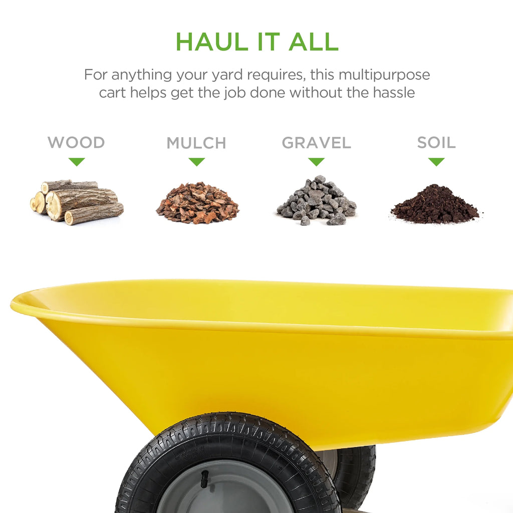Best Choice Products Dual-Wheel Home Wheelbarrow Yard Garden Cart for Lawn, Construction - Green
